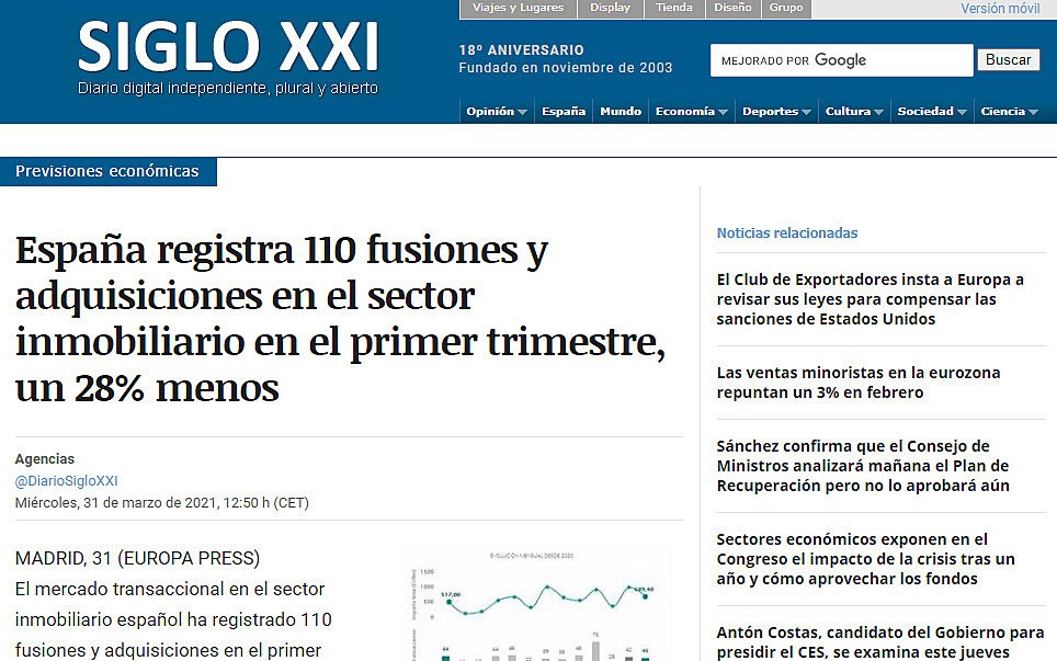 Espaa registra 110 fusiones y adquisiciones en el sector inmobiliario en el primer trimestre, un 28% menos